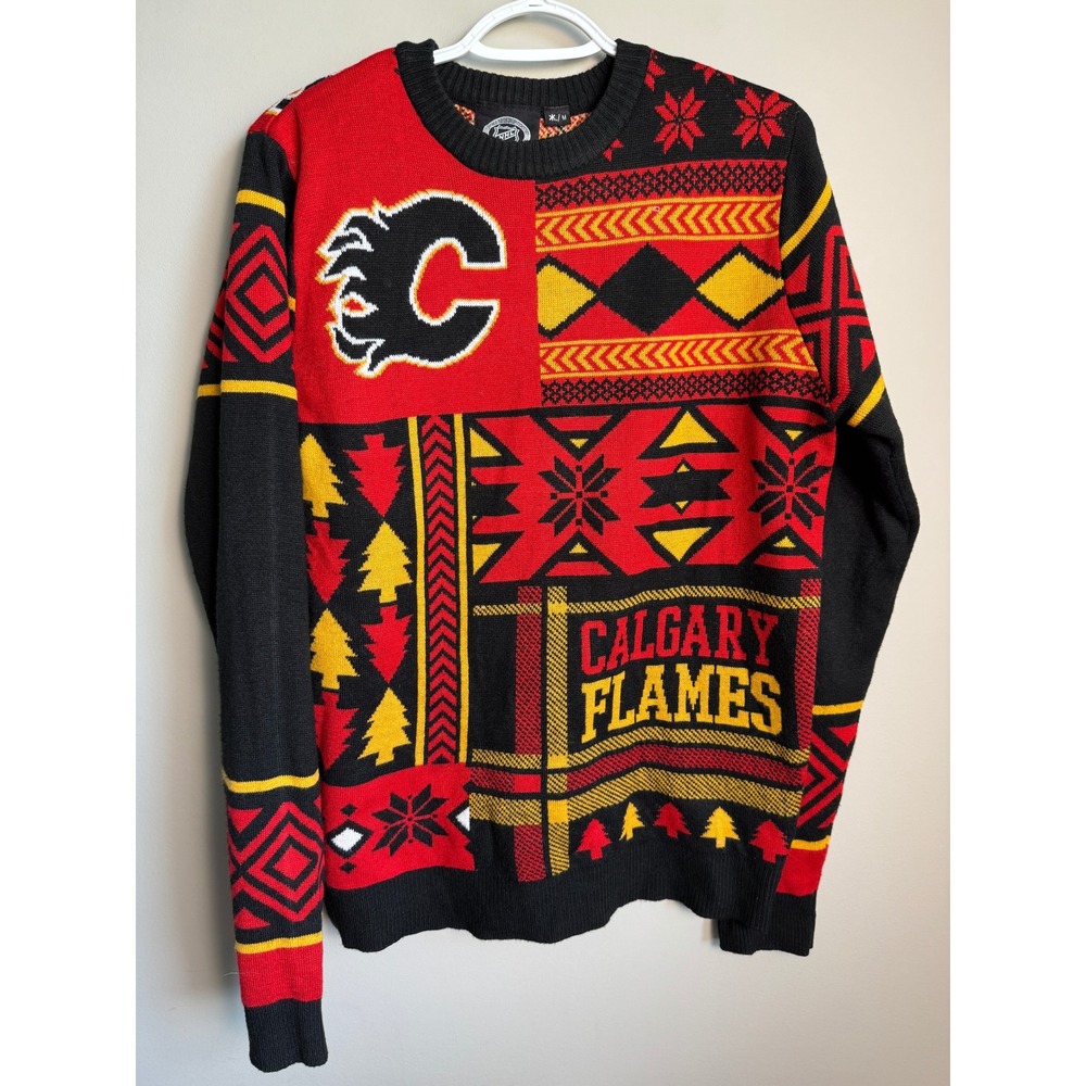 NHL Calgary Flames Sweater Mens Medium Ugly Christmas Holiday Sports Gameday